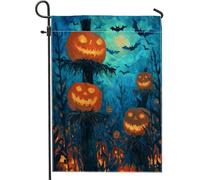 Drapeau de jardin citrouille d'Halloween, lanterne orange Jack-O'-Lanterns, bannière de cour double face en toile de jute, décoration de pelouse de fête d'automne, 30,5 x 45,7 cm