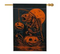 Drapeau de jardin citrouille d'Halloween, squelette de poisson orange avec jack-o'-lanternes, bannière de cour double face en toile de jute, décoration de pelouse extérieure effrayante 71,1 x 101,6 cm