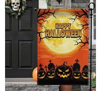 Drapeau de jardin citrouille Happy Halloween 30,5 x 45,7 cm, double face, pleine lune, jack-O'-Lanterns, arbres de cimetière, petit drapeau en toile de jute pour Halloween, décorations d'extérieur