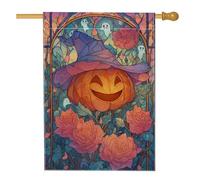 Drapeau de jardin citrouille sorcière d'Halloween, bannière florale colorée pour décoration d'intérieur, drapeau double face en toile de jute pour décoration de pelouse extérieure automne, 71 x 101,6