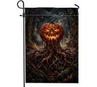 Drapeau de jardin citrouilles, racines gothiques effrayantes, arbres, Halloween, orange, toile de jute double face, drapeaux décoratifs pour extérieur, terrasse, pelouse, porche, balcon, 30,5 x 45,7