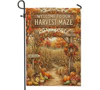 Drapeau de jardin citrouilles traditionnel, lanterne de labyrinthe de maïs rustique en toile de jute orange double face, drapeaux décoratifs pour extérieur, terrasse, pelouse, porche, entrée, camping
