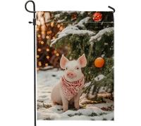 Drapeau de jardin cochons de vacances d'hiver, joli porcelet de pêche avec écharpe rouge, bannière de décoration extérieure, drapeau de cour double face en toile de jute, décoration de pelouse de Noël