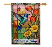 Drapeau De Jardin Colibri, Printemps, Nature, Tulipes, Papillons Drapeaux Résistant À La Décoloration Avec Œillets Bunting Pour Bar Décorations Jardin 70X102Cm