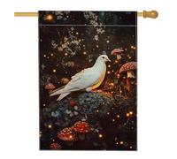 Drapeau de jardin colombe blanche, champignon de la forêt enchantée, bannière de jardin, bannière de jardin, drapeau de cour double face, décoration de pelouse extérieure d'automne, 71 x 101,6 cm
