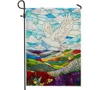 Drapeau de jardin colombe blanche, décoration d'intérieur en verre teinté coloré, bannière de cour, bannière double face en toile de jute, décoration de pelouse pour le printemps et l'été, 30,5 x 45,7