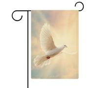 Drapeau de jardin colombe blanche lumineuse en vol en toile de jute double face 30,5 x 45,7 cm