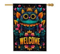 Drapeau de jardin coloré avec chat bienvenu, décoration florale vibrante pour le printemps et l'été, fête en plein air, décoration double face, bannière de pelouse de style fantaisie, 71 x 101,6 cm