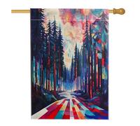 Drapeau de jardin coloré avec feux d'artifice de forêt, décoration extérieure saisonnière vibrante, bannière de cour double face, décoration abstraite de pelouse de vacances nature 71 x 101,6 cm