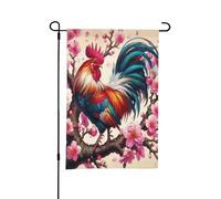 Drapeau de jardin coloré « Coq sur un pêcher » double face, petits drapeaux pour cour, convient pour l'extérieur ou le jardin, décoration de patio, cour, 45,7 x 30,5 cm