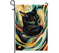 Drapeau de jardin coloré en forme de chat - Illustration féline vibrante - Décoration d'extérieur double face en toile de jute - Décoration de pelouse d'automne d'Halloween - 30,5 x 45,7 cm