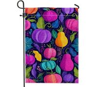 Drapeau de jardin coloré en forme de citrouille d'automne - Bannière de décoration d'intérieur violet vif et orange - Drapeau double face en toile de jute pour décoration de pelouse extérieure