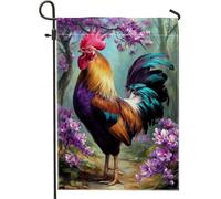 Drapeau de jardin coloré en forme de coq - Bannière de décoration florale vibrante - Drapeau double face en toile de jute pour décoration de pelouse de printemps - 30,5 x 45,7 cm