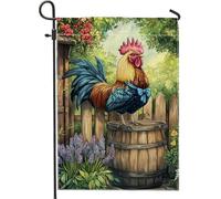 Drapeau de jardin coloré en forme de coq - Décoration de cour colorée de style rustique - Drapeau de pelouse d'extérieur pour décoration d'intérieur - Œuvre d'art double face - 30,5 x 45,7 cm