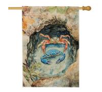Drapeau de jardin coloré en forme de crabe, bleu aqua et coquillages de corail, bannière de décoration extérieure pour printemps été, bannière de cour double face pour décoration de plage, maison