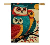 Drapeau de jardin coloré en forme de hibou, bleu avec oiseaux oranges, bannière de décoration d'intérieur, drapeau de cour double face en toile de jute pour décoration de pelouse, 71,1 x 101,6 cm