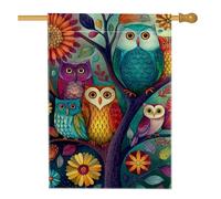 Drapeau de jardin coloré en forme de hibou, oiseaux vibrants, décoration extérieure, bannière double face en toile de jute pour décoration de la maison d'automne, 71 x 101,6 cm