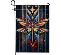Drapeau de jardin coloré en forme de libellule bleue et rouge, bannière extérieure décorative double face, drapeau de cour saisonnière, décoration de jardin vibrante pour festivals, 30,5 x 45,7 cm