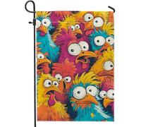 Drapeau de jardin coloré en forme de poule de dessin animé, bannière décorative en forme de volaille à plumes, parfaite pour le printemps et l'été, décoration de pelouse en plein air, 30,5 x 45,7 cm