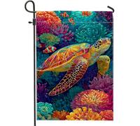 Drapeau de jardin coloré en forme de tortue de mer, bannière de décoration d'intérieur en corail océan, drapeau double face en toile de jute pour décoration de pelouse d'été, 30,5 x 45,7 cm