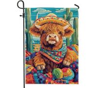 Drapeau de jardin coloré en forme de vache des Highlands, motif animal vibrant pour décoration extérieure de printemps et été, bannière double face pour décoration de fête festive, 30,5 x 45,7 cm