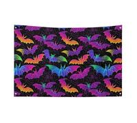 Drapeau de jardin coloré en néon avec chauves-souris et sorcières, 90 x 150 cm, avec 4 trous, décoration d'intérieur et d'extérieur