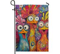 Drapeau de jardin coloré et fantaisiste en forme de poule - Décoration de poule vive pour le printemps et l'été - Bannière double face pour décoration de fête en plein air - 30,5 x 45,7 cm