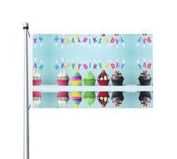 Drapeau de jardin coloré imprimé Happy Birthday Cupcakes, 91,4 x 152,4 cm, adapté pour les pelouses, balcons, terrasses, intérieur et extérieur, avec œillets métalliques, mât non inclus.
