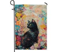 Drapeau de jardin coloré pour chat - Motif félin noir - Décoration d'intérieur - Double face - Pour les amoureux des animaux - 30,5 x 45,7 cm