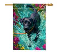 Drapeau de jardin coloré pour l'été, labrador noir éclaboussant dans l'eau, bannière de décoration d'intérieur, toile de jute double face, décoration de pelouse pour les amoureux des animaux, 71 x 101