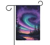 Drapeau de jardin coloré violet ciel aurore boréale saisonnier vacances toile de jute double face maison cour drapeaux extérieurs 30,5 x 45,7 cm