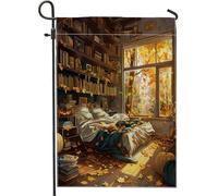 Drapeau de jardin confortable pour bibliothèque, feuilles de citrouille, décoration d'intérieur saisonnière, drapeau de cour en toile de jute double face, décoration de pelouse d'extérieur rustique