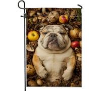 Drapeau de jardin confortable pour chien, chiens marron avec pommes et champignons, décoration extérieure, bannière double face en toile de jute pour décoration d'automne de la maison, 30,5 x 45,7 cm