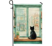 Drapeau de jardin confortable pour fenêtre de chat, décoration d'intérieur pour chat, décoration de pelouse en toile de jute double face, décoration d'extérieur d'automne pour les amoureux des chats