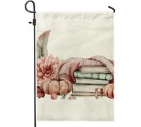 Drapeau de jardin confortable pour l'automne et l'automne, livres de citrouilles oranges, couverture de fleurs d'automne, drapeaux de décoration de jardin, drapeau de cour double face en toile de jute