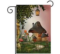 Drapeau De Jardin Contes De Fées Fantastiques Champignon Jardin Paysage Arbre Lumière Drapeaus Décoratif Couleurs Vives Garden Flag Amusante Drapeau De Bienvenue Pour Patio Pelouse 30X45Cm