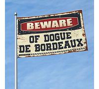 Drapeau de jardin cool « Beware of Dogue de Bordeaux » pour les garçons - Drapeaux amusants pour dortoir universitaire (120 x 180 cm)