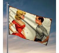 Drapeau de jardin cool Un homme et une femme face à l'autre, les deux avec les mains sur les hanches. Drapeau homme, grotte, bar, décoration de chambre d'adolescent (152 x 244 cm)