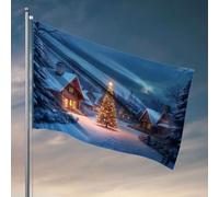 Drapeau de jardin cool Un village confortable avec un arbre de Noël lumineux dans la neige. Drapeau homme, grotte, bar, décoration de chambre de garçon, adolescent (120 x 180 cm)
