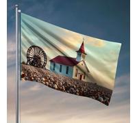 Drapeau de jardin cool Une église se tient au milieu d'un champ de coton. Drapeau homme, grotte, bar, décoration de chambre de garçon, adolescent (152 x 244 cm)