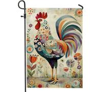 Drapeau de jardin coq vif, motif floral coloré, bannière de cour printemps-été, bannière de cour double face en toile de jute style ferme, décoration de pelouse 30,5 x 45,7 cm