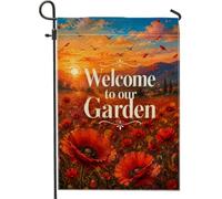 Drapeau de jardin coquelicot, nature, paysage, coucher de soleil, montagnes, printemps, rouge, double face, petit drapeau de jardin pour extérieur, terrasse, pelouse, porche, entrée, camping 30,5 x
