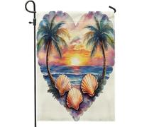 Drapeau De Jardin Coquillages Saint-Jacques Plage Du Cœur Côtière Drapeaux Avec Œillets Double Couture Bunting Pour Restaurant Célébration Décorations 70X102Cm