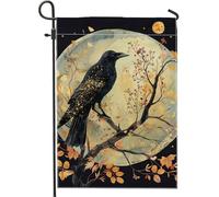 Drapeau de jardin corbeau d'automne au clair de lune, motifs de corbeaux d'automne d'Halloween, décoration artistique double face de pelouse extérieure, 30,5 x 45,7 cm