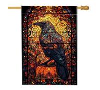 Drapeau de jardin corbeau d'automne, bannière de décoration d'intérieur en verre teinté coloré, bannière de décoration d'intérieur, drapeau de cour en toile de jute double face, décoration extérieure