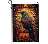 Drapeau de jardin corbeau d'automne, bannière de décoration d'intérieur en verre teinté coloré, drapeau de cour double face, décoration extérieure saisonnière 30,5 x 45,7 cm