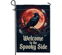 Drapeau de jardin corbeau, fantôme gothique effrayant lune fantôme Halloween toile de jute noire double face petit drapeau de jardin pour extérieur, porche, pelouse, terrasse, 30,5 x 45,7 cm