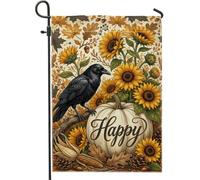 Drapeau de jardin corbeau, rustique vintage tournesol, citrouilles, toile de jute jaune automne, double face, petit drapeau de jardin pour extérieur, pelouse, porche, terrasse, entrée, 30,5 x 45,7 cm