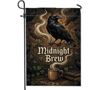 Drapeau de jardin corbeau, style gothique rustique, café, lierre automne, toile de jute noire double face, petit drapeau de jardin, cour, pour extérieur, terrasse, pelouse, porche, balcon, 30,5 x 45,7