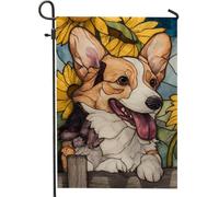 Drapeau de jardin Corgi d'été, bannière décorative de pelouse de tournesol lumineux, décoration artistique double face, adorable panneau de vacances sur le thème des animaux, 30,5 x 45,7 cm